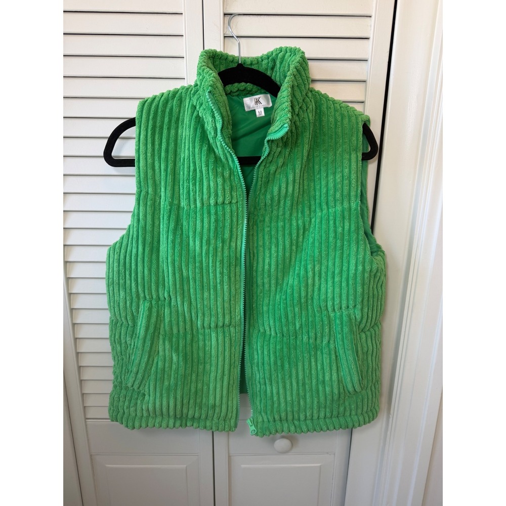 Krush Kandy Green Textured Corduroy Fleece Puffer Vest Jacket Womens Medium